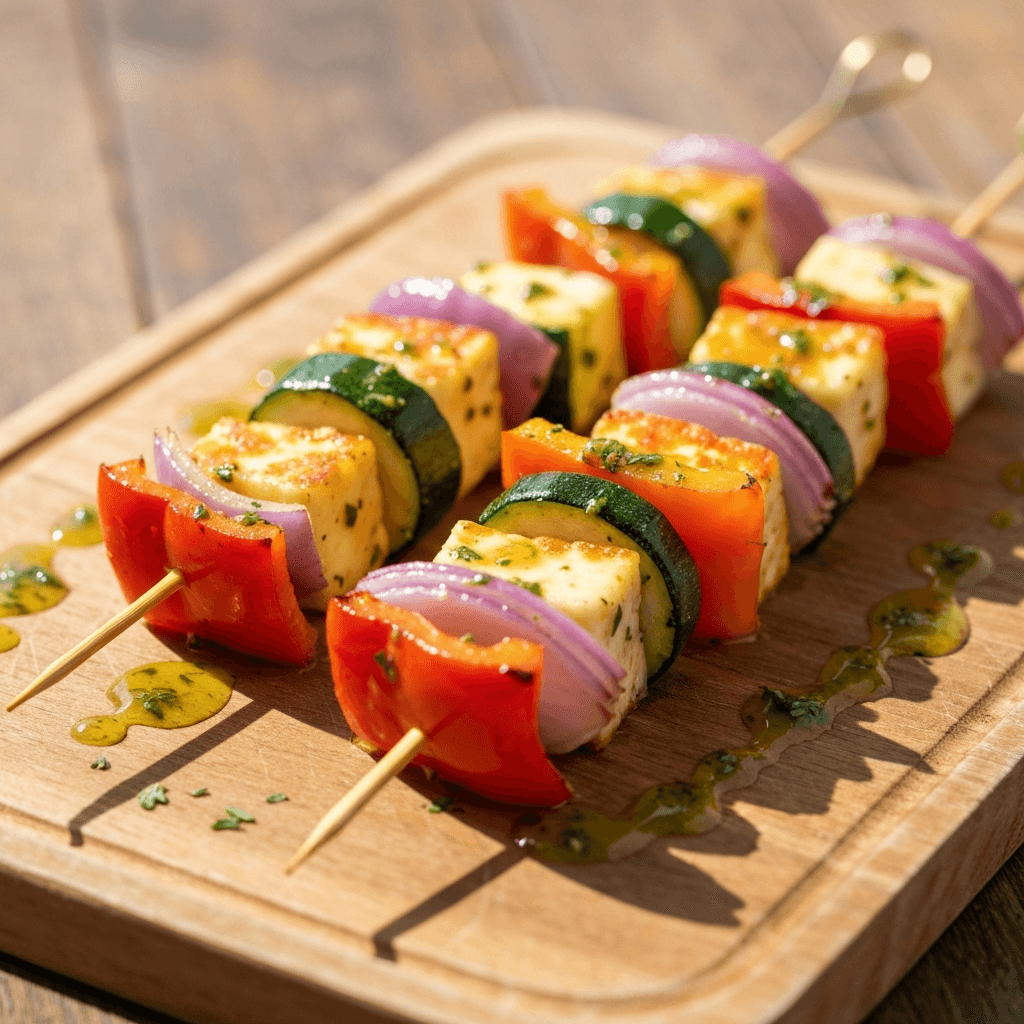 Grilled Halloumi and Vegetable Skewers with Lemon-Herb Marinade