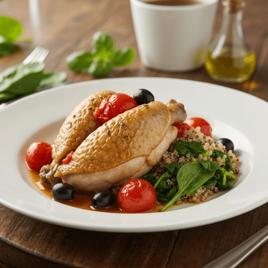 Poulet à la Provençale with Wilted Spinach and Quinoa