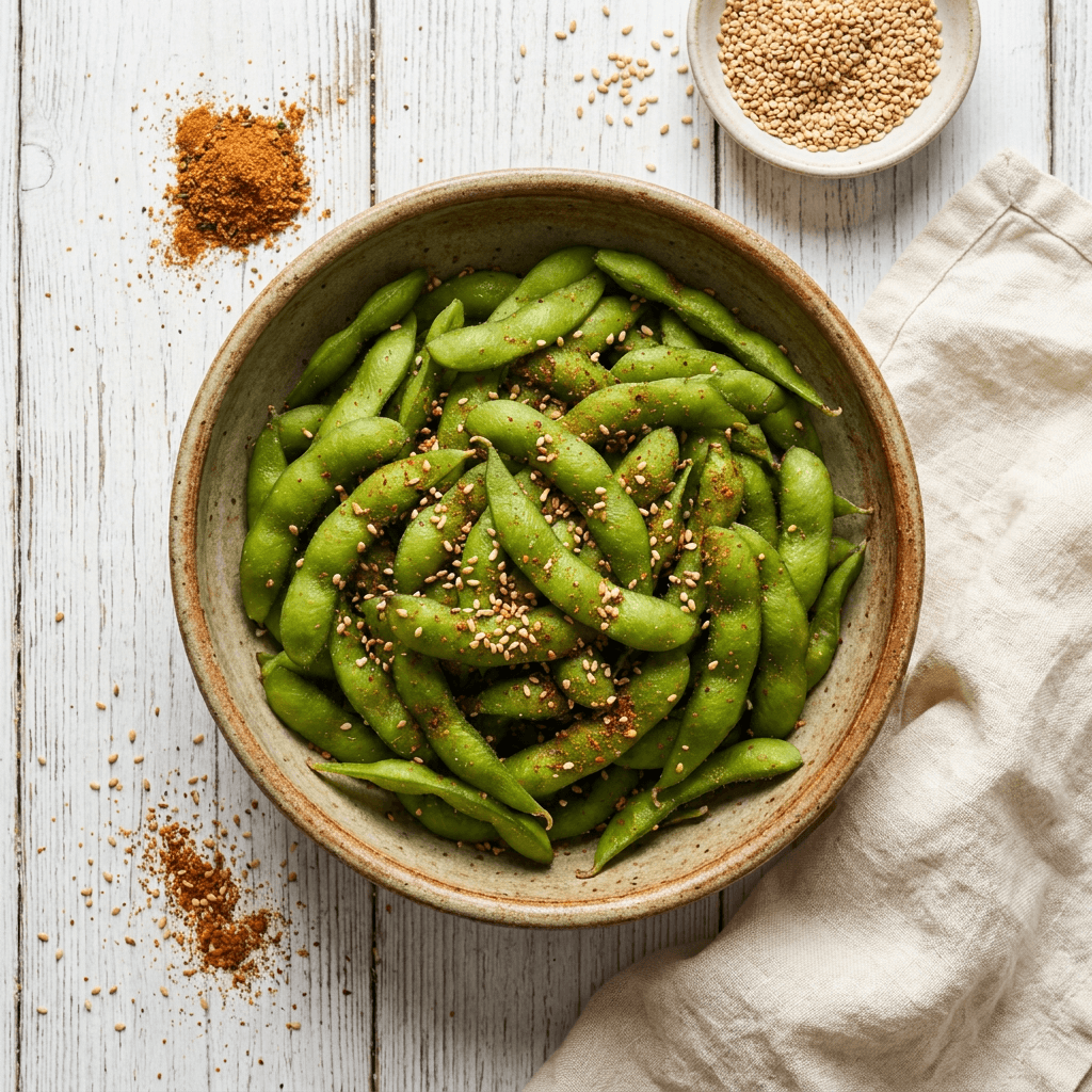 Steamed Edamame with Toasted Sesame and Old Bay