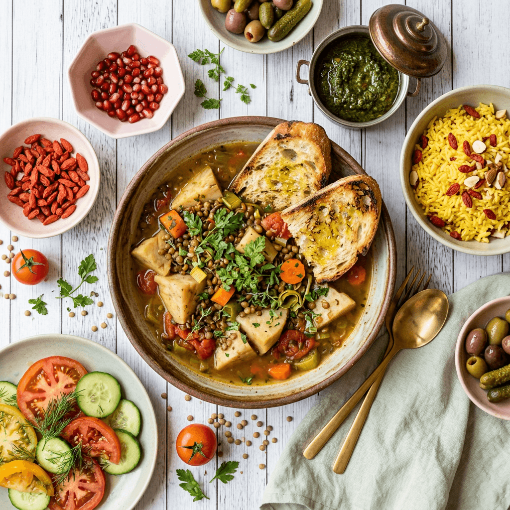 Provençal Lentil and Celeriac Pot-au-Feu with Toasted Ciabatta
