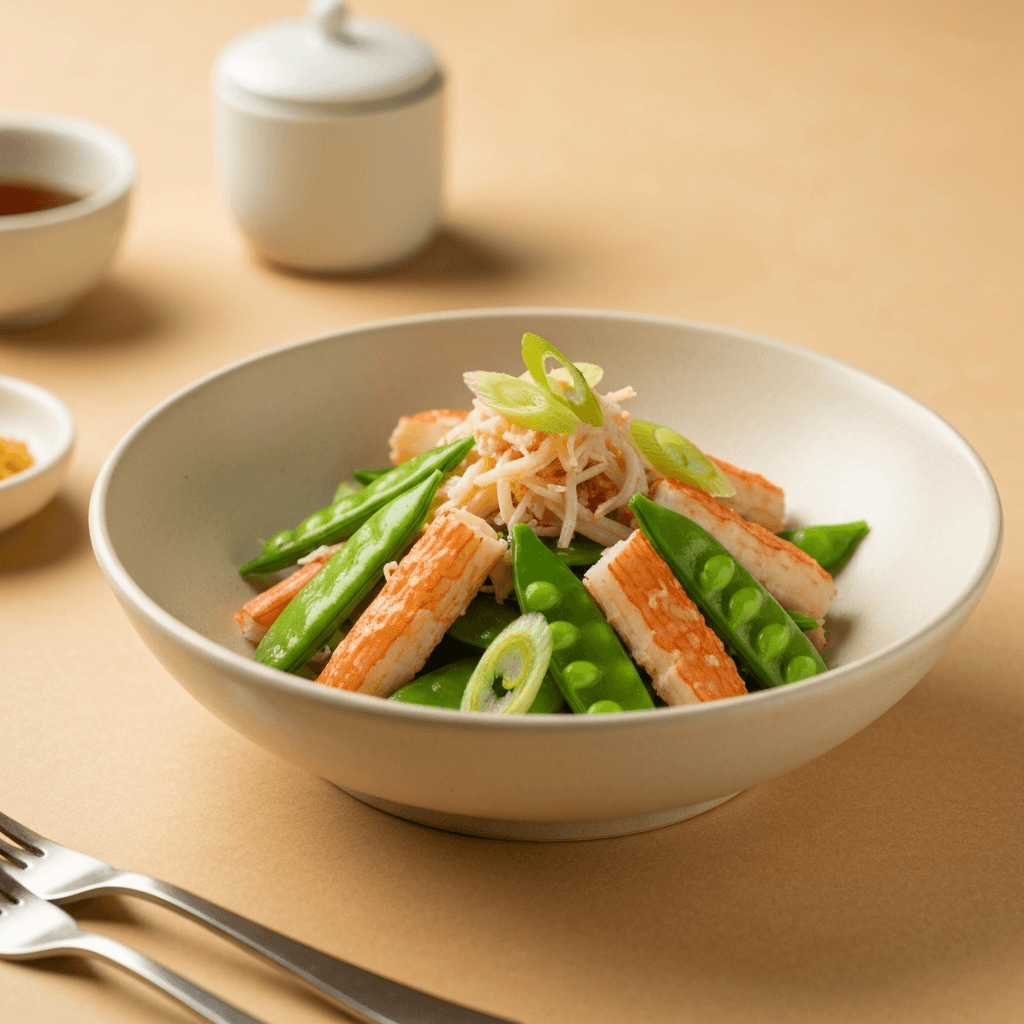 Crab and Sugar Snap Pea Salad with Rice Vinegar and Scallion