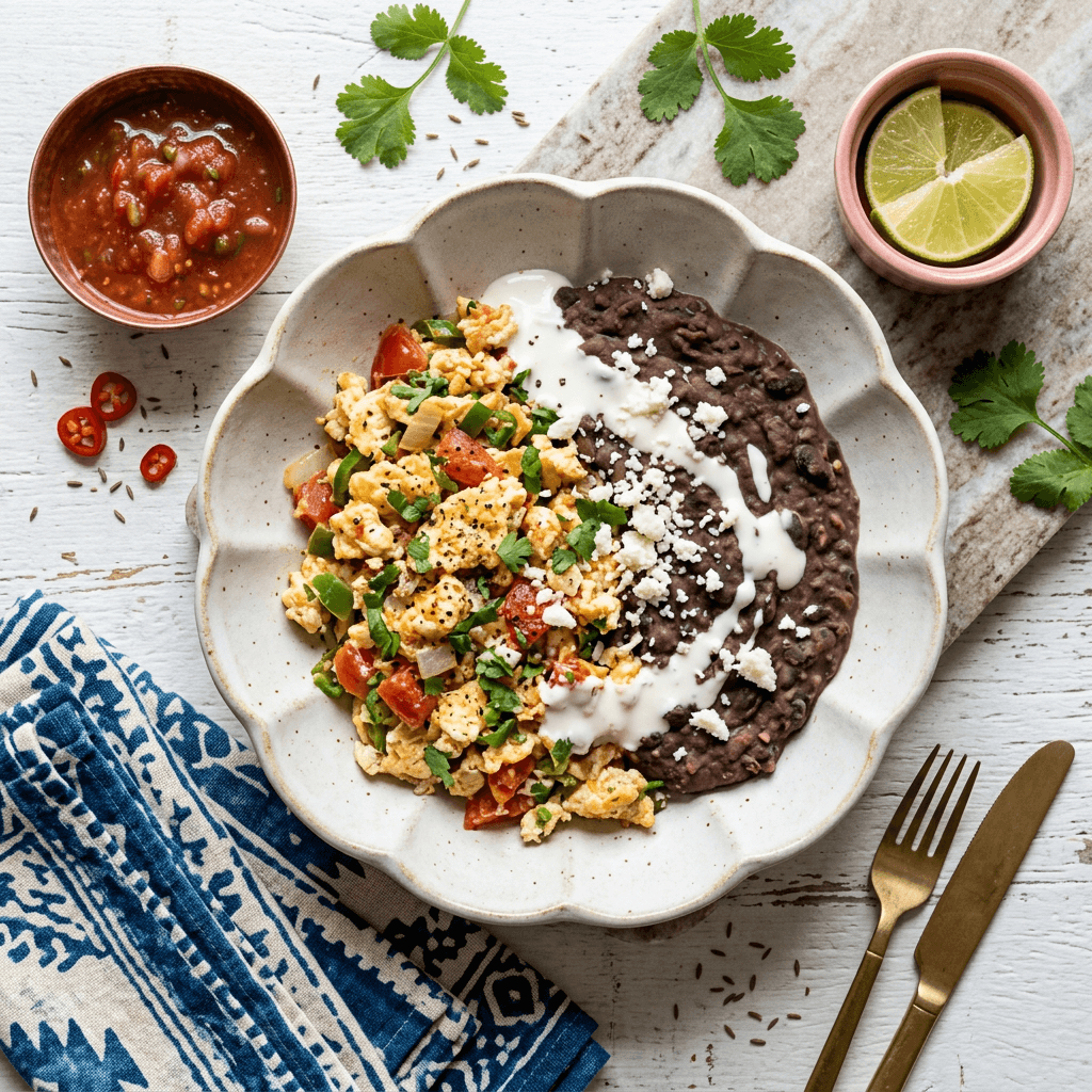 Huevos a la Mexicana con Frijoles Refritos