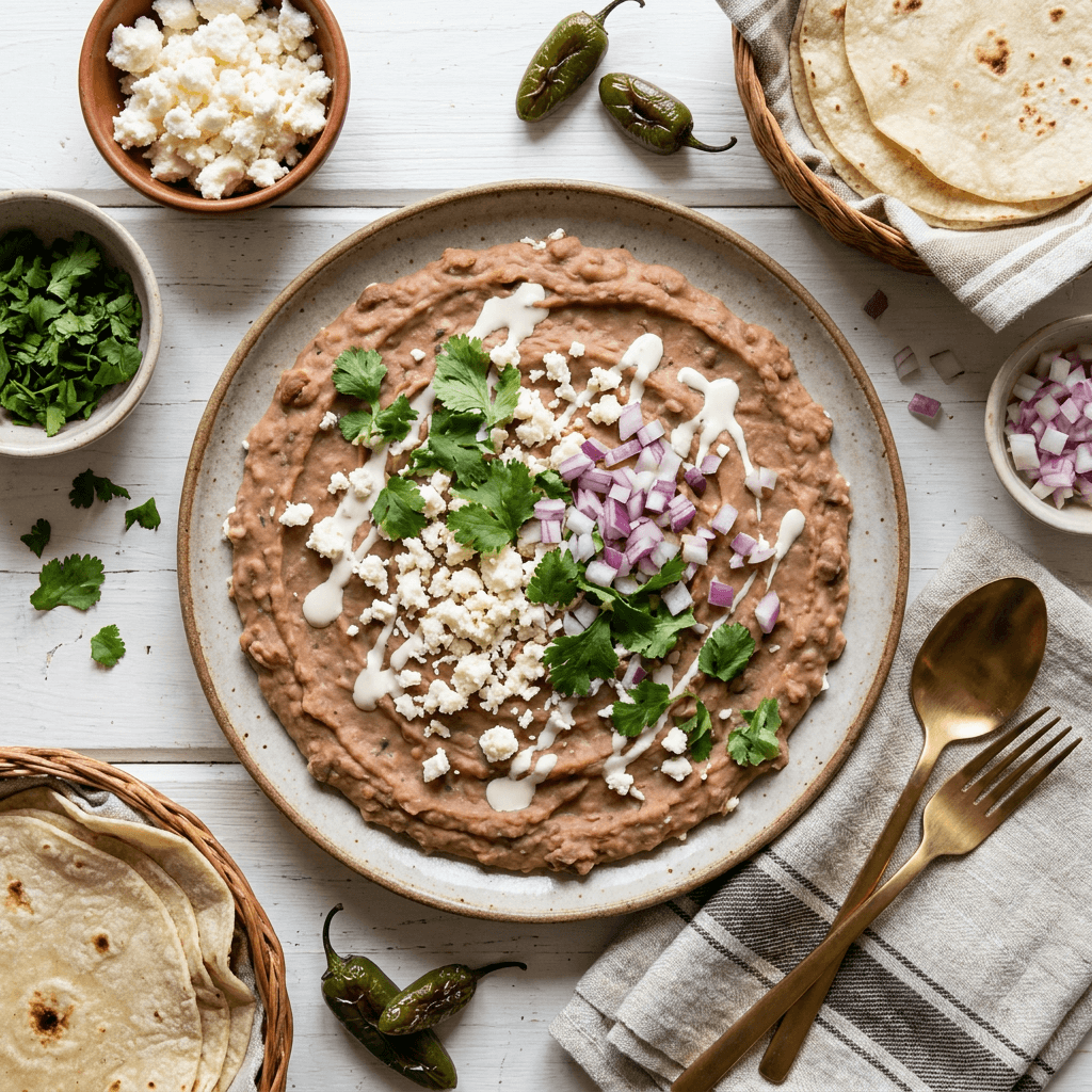 Frijoles Refritos con Queso Fresco y Cilantro