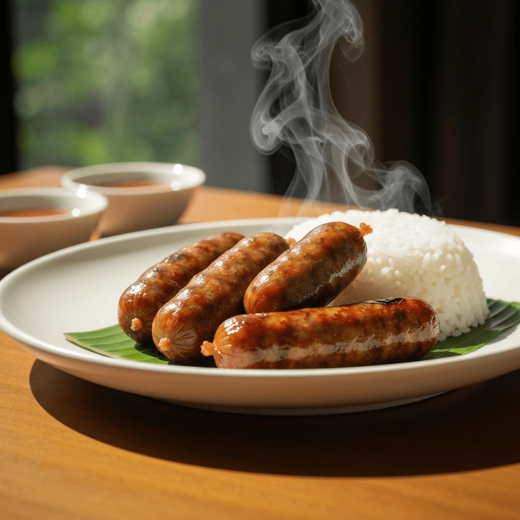 Sai Oua (Northern Thai Herb-Grilled Sausage) with Steamed Jasmine Rice