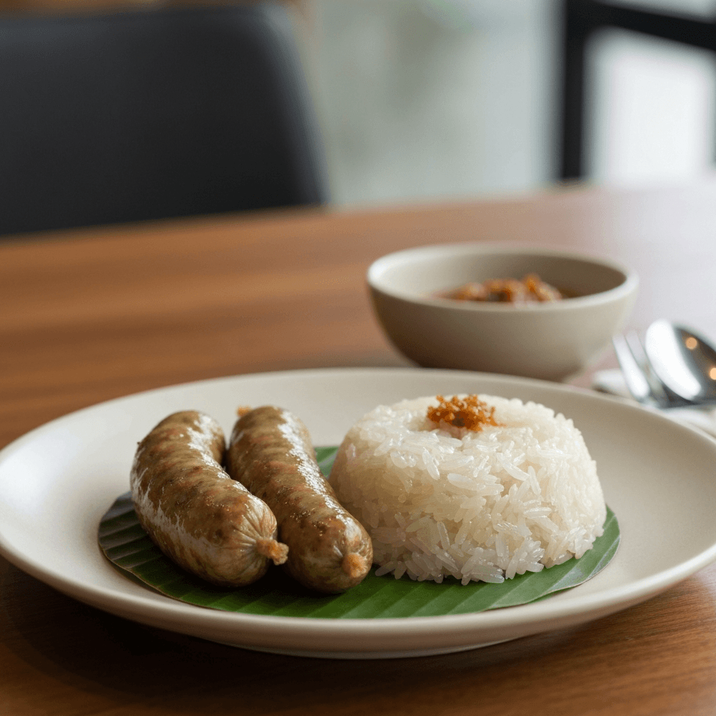 Northern Thai Sai Oua Breakfast with Sticky Rice