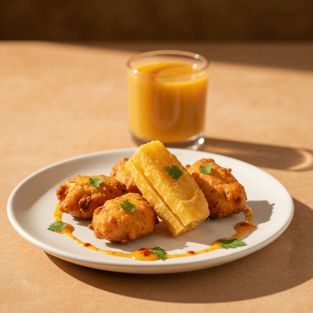 Crispy Yucca and Salt Cod Fritters with Scotch Bonnet Essence