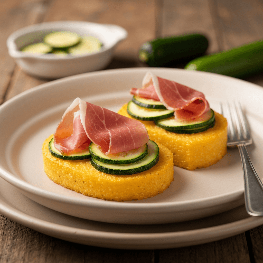 Polenta al Forno con Prosciutto e Zucchine (Baked Savory Polenta with Prosciutto and Zucchini)