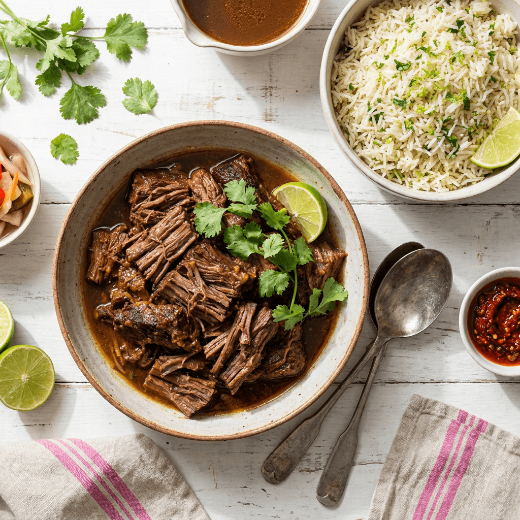 Slow-Braised Beef Brisket with Fragrant Cilantro-Lime Rice