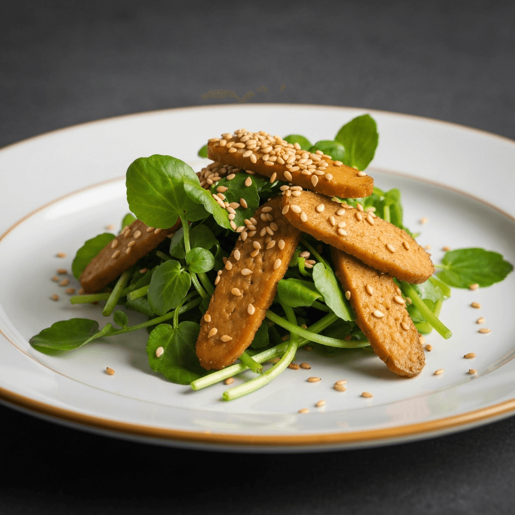 Seitan and Ras el Hanout Spiced Watercress Salad with Toasted Sesame