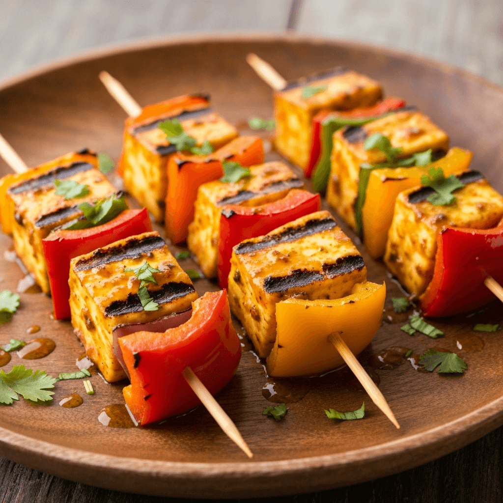 Masala-Spiced Grilled Paneer and Bell Pepper Skewers