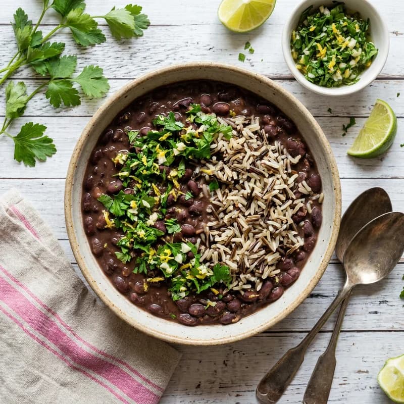 Caribbean-Style Stewed Black Beans with Wild Rice and Lemon-Herb Gremolata