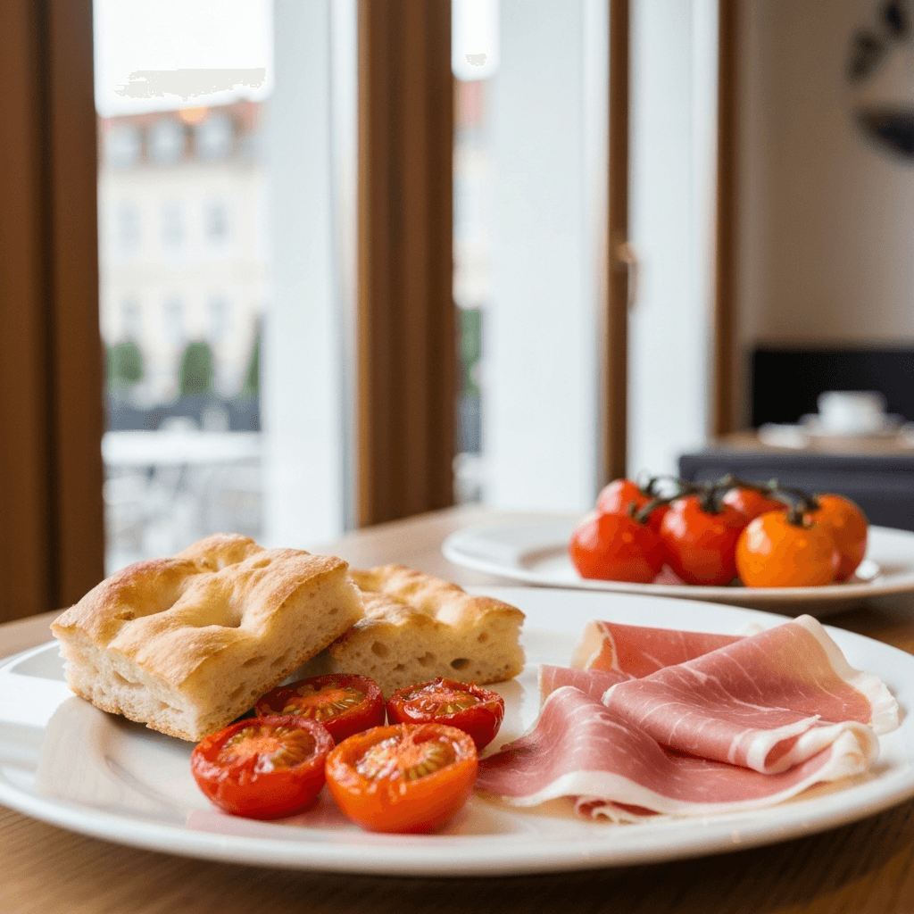 Prosciutto e Focaccia con Pomodorini (Prosciutto and Focaccia with Blistered Tomatoes)