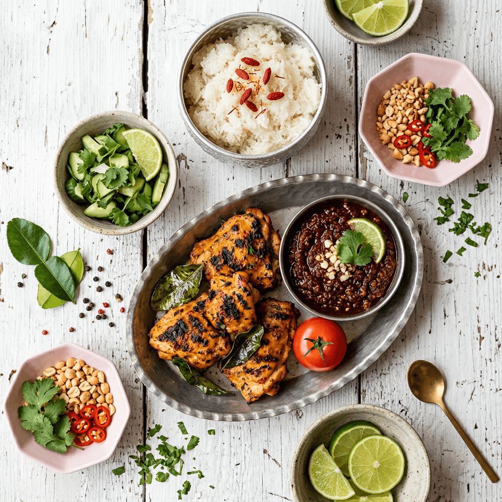 Khao Niao with Grilled Lemongrass Chicken and Jaew Bong