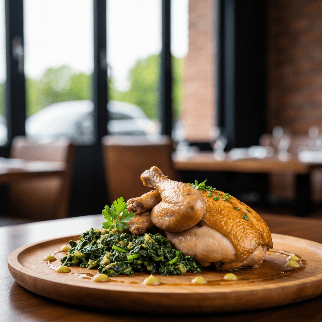 Poulet à la Dijonnaise with Herb-Crusted Spinach