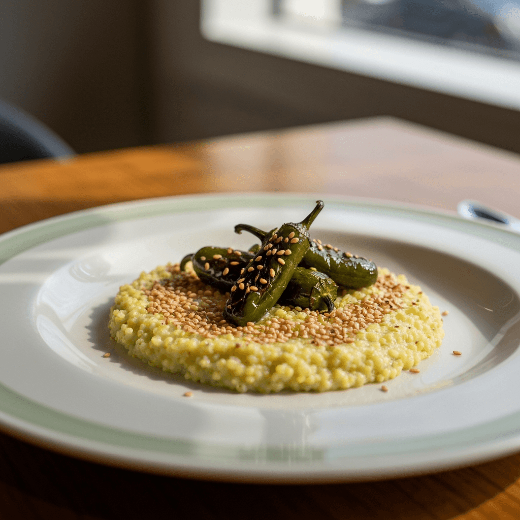 Millet Porridge with Toasted Sesame and Roasted Poblano Peppers