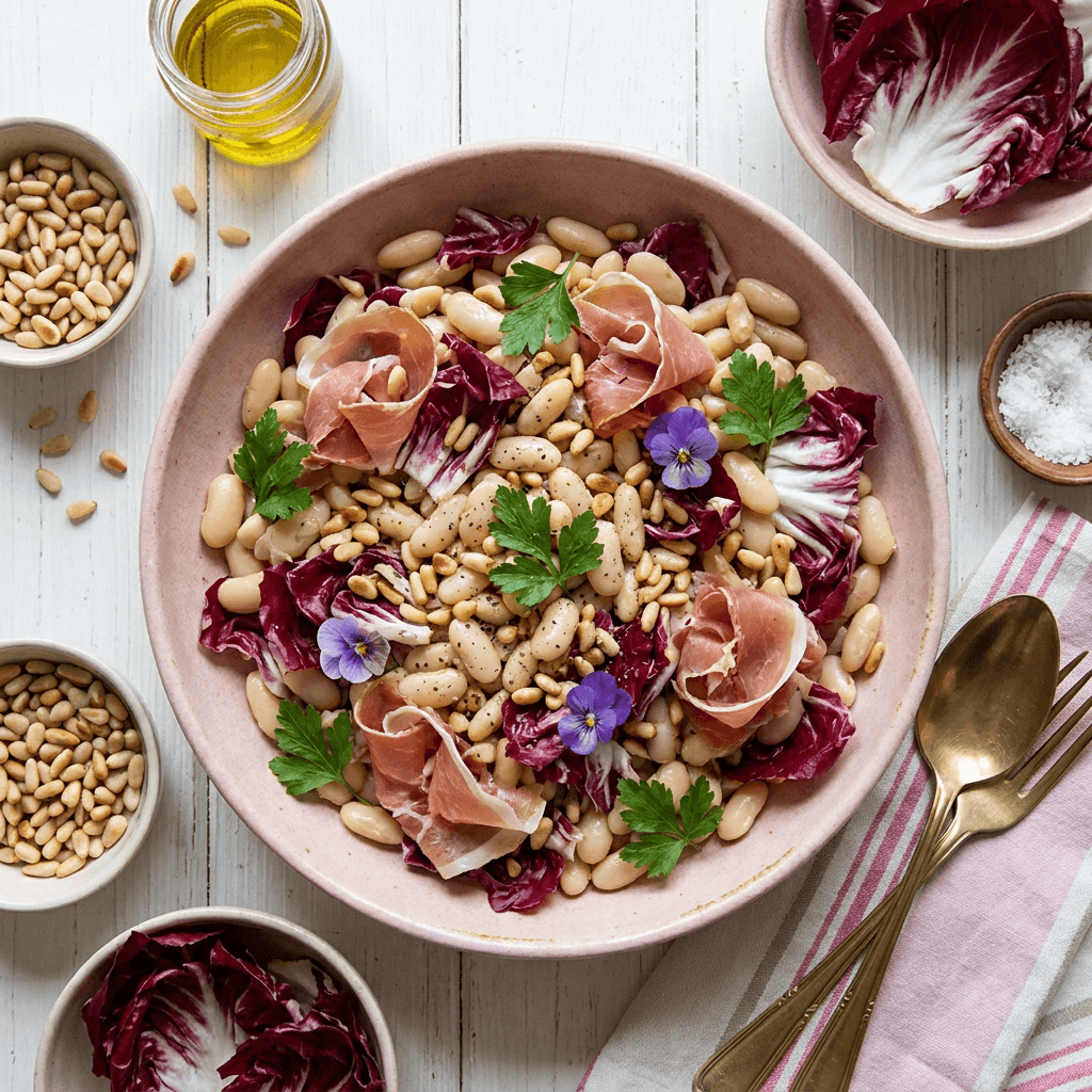 Insalata di Cannellini e Prosciutto con Radicchio e Pinoli